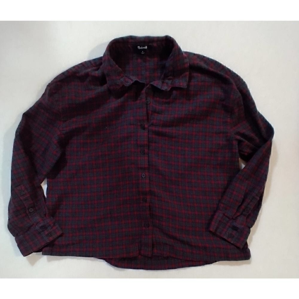 MADEWELL WOMENS MEDIUM RED AND GREEN FLANNEL LONG SLEEVE SHIRT